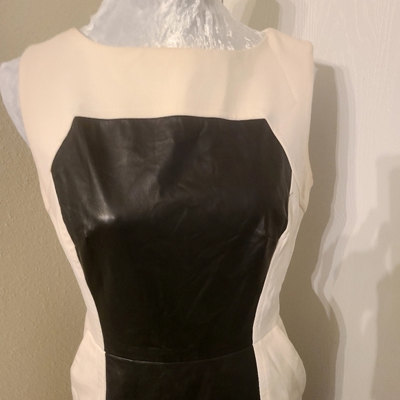 Milly New York Black White Lamb Leather Colorblock Sleeveless Mini Dress Size 8 - Picture 2 of 10